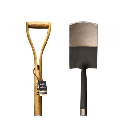 Mulch Garden Border Spade - Graphite Grey - Strengthened High Carbon Steel Shaft - Hand Stained Straight Grained Ash Handle