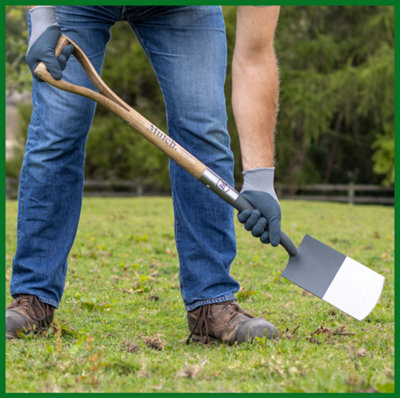 Mulch Garden Border Spade - Graphite Grey - Strengthened High Carbon Steel Shaft - Hand Stained Straight Grained Ash Handle - 6