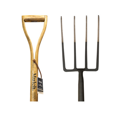 Mulch. Garden Digging Fork - Graphite Grey - Strengthened High Carbon Steel Shaft - Hand Stained Straight Grained Ash Handle