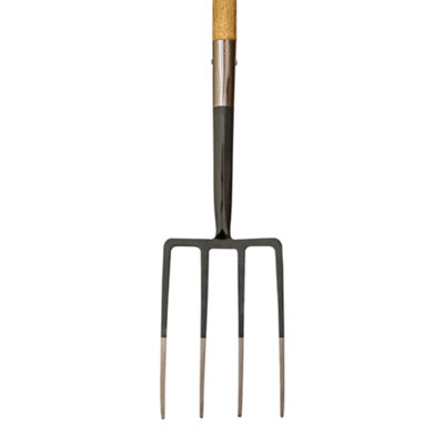 Mulch. Garden Digging Fork - Graphite Grey - Strengthened High Carbon Steel Shaft - Hand Stained Straight Grained Ash Handle