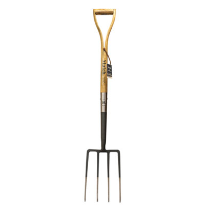 Mulch. Garden Digging Fork - Graphite Grey - Strengthened High Carbon Steel Shaft - Hand Stained Straight Grained Ash Handle - 4