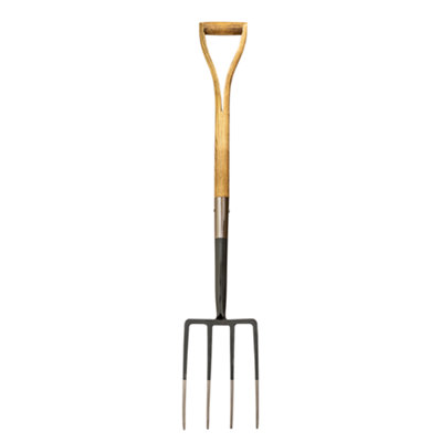 Mulch Garden Digging Fork, Strengthened High Carbon Steel Shaft, Hand Stained Straight Grained Ash Handle, Graphite Grey