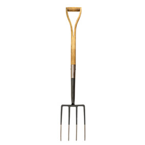 Mulch Garden Digging Fork, Strengthened High Carbon Steel Shaft, Hand Stained Straight Grained Ash Handle, Graphite Grey