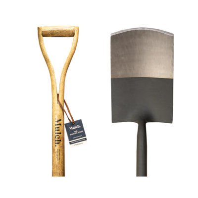 Mulch Garden Digging Spade - Graphite Grey - Strengthened High Carbon Steel Shaft - Hand Stained Straight Grained Ash Handle