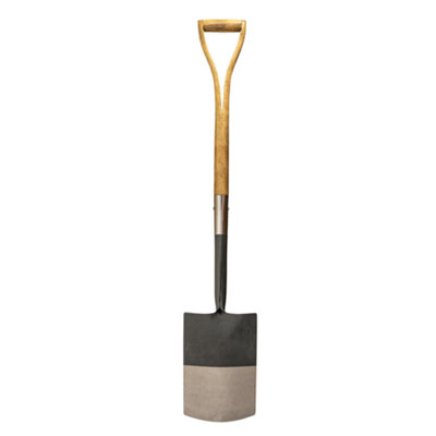 Mulch Garden Digging Spade - Graphite Grey - Strengthened High Carbon Steel Shaft - Hand Stained Straight Grained Ash Handle - 3