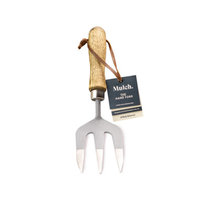 Mulch. Garden Hand Fork - Graphite Grey - Strengthened High Carbon Steel Shaft - Hand Stained Straight Grained Ash Handle