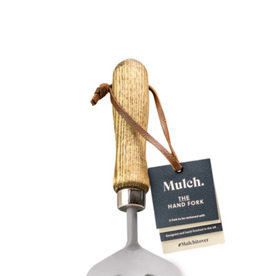 Mulch. Garden Hand Fork - Graphite Grey - Strengthened High Carbon Steel Shaft - Hand Stained Straight Grained Ash Handle