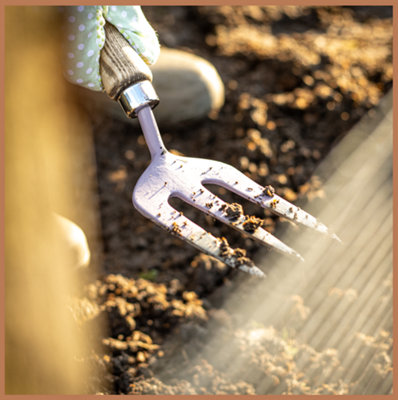 Mulch. Garden Hand Fork - Soft Mulberry - Strengthened High Carbon Steel Shaft - Hand Stained Straight Grained Ash Handle - 3
