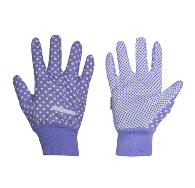 Mulch. Polka Dot Gardening Gloves Triple Pack Cotton Pastel Colours Dotty Grip Palm - Medium Size 8 - 5