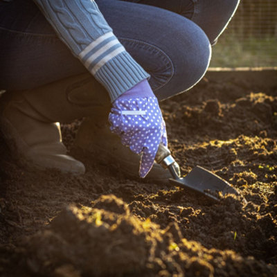 Mulch. Polka Dot Gardening Gloves Triple Pack Cotton Pastel Colours Dotty Grip Palm - Medium Size 8 - 6
