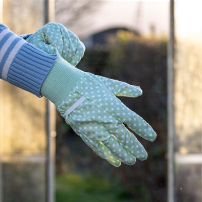 Mulch. Polka Dot Gardening Gloves Triple Pack Cotton Pastel Colours Dotty Grip Palm - Medium Size 8 - 7