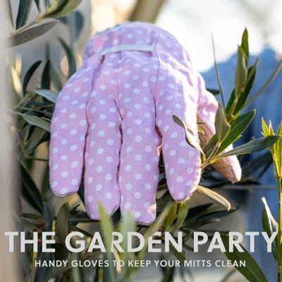 Mulch. Polka Dot Gardening Gloves Triple Pack Cotton Pastel Colours Dotty Grip Palm - Medium Size 8 - 9
