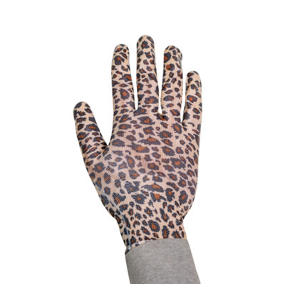 Mulch. The Wild Thing Leopard Print Gardening Gloves - 100% Polyester - Water Resistant Nitrile Palm - Medium Size 8 - 1 Pair - 4