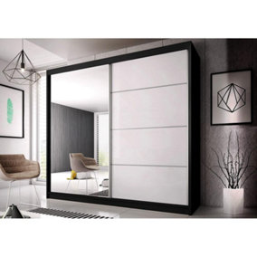 MULTI 183cm - Black Sliding Door Wardrobe with Mirrored And White Gloss Doors (H)2180mm (W)1830mm (D)610mm