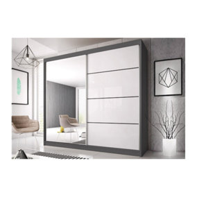 MULTI 183cm - Graphite Sliding Door Wardrobe with Mirrored And White Gloss Doors (H)2180mm (W)1830mm (D)610mm