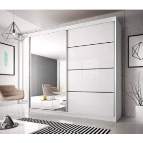 MULTI 183cm - White Sliding Door Wardrobe with Mirrored And White Gloss Doors (H)2180mm (W)1830mm (D)610mm