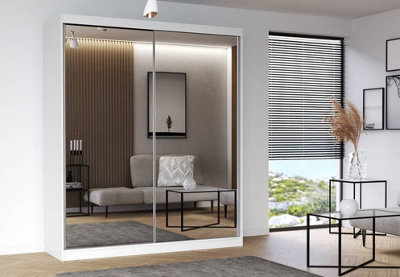 Multi 20 - Chic White Sliding Door Wardrobe with Mirrors (H)2180mm (W)1830mm (D)610mm