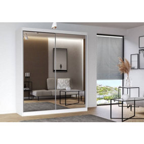 Multi 20 - Chic White Sliding Door Wardrobe with Mirrors (H)2180mm (W)1830mm (D)610mm