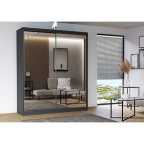 Multi 20 - Modern Graphite Sliding Door Wardrobe with Mirrors (H)2180mm (W)1830mm (D)610mm