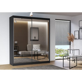 Multi 20 - Sophisticated Black Sliding Door Wardrobe with Mirrors (H)2180mm (W)1830mm (D)610mm