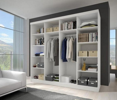 MULTI 233cm - White Sliding Door Wardrobe (H)2180mm (W) 2330mm (D)610mm with Mirrored and Glossy Door