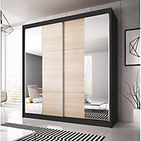 Multi 36 - Stylish Sliding Door Wardrobe (H)2180mm (W)2330mm (D)610mm - Black and Oak Sonoma Finish