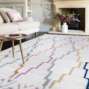 Multi Abstract Kilim Modern Moroccan Easy to clean Rug for Dining Room-120cm X 170cm