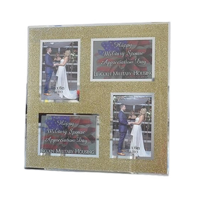 Multi Aperture Photo Frame Hold 4 Picture Golden Glitter Mirrored ...