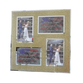 Multi Aperture Photo Frame Hold 4 Picture Golden Glitter Mirrored Crushed Jewel
