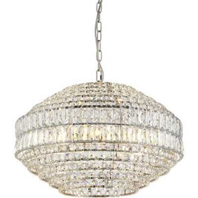 Multi Arm Hanging Ceiling Pendant Light - Bright Nickel Plate & Clear Crystal Glass Shade - 5 x 6W LED E14