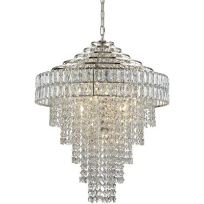 Multi Arm Hanging Ceiling Pendant Light - Bright Nickel Plate & Clear Crystal Glass Shade - 7 x 6W LED E14