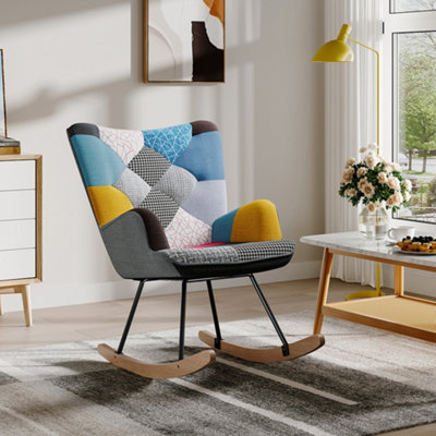 Multi Color Rocking Occasional Lounge Bedroom Rocker Chair Upholstered Rocking Chair Padded Seat 95cm H DIY at B Q