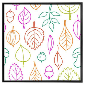 Multi colour leaves illustration (Picutre Frame) / 12x12" / Grey