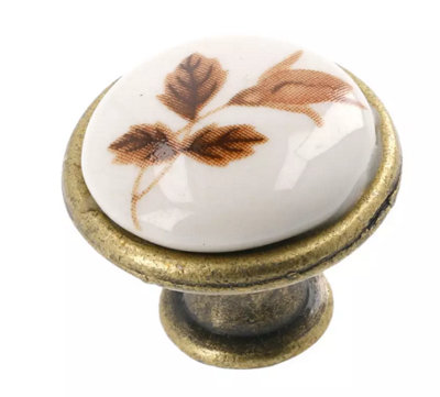Multi coloured ceramic knobs drawer pull cupboard door knobs porcelain china Autumn Rose Brass