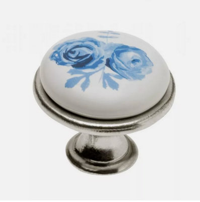 Multi coloured ceramic knobs drawer pull cupboard door knobs porcelain china Rose Antique Silver