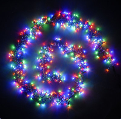 Multi-Coloured Connectable LED indoor outdoor Waterproof Cluster String Lights (720 LED's (15m), Battery Box)