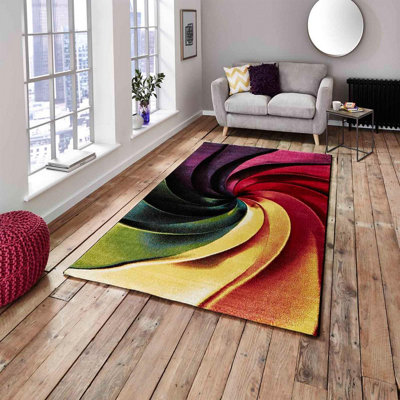 Multi-coloured Funky Modern Easy to Clean Absatrct Rug For Dining Room ...