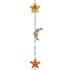 Multi Coloured Hanging Moon & Star With Bell Multicolored (One Size)