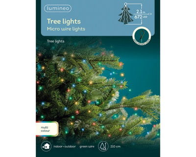 Multi Coloured Micro LED 7ft Christmas Tree Lights Green Wire 672 LED