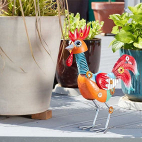 Multi Coloured Rooster Metal Garden Ornament