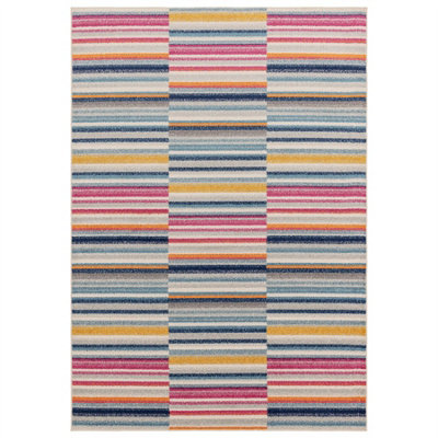 Multi-Coloured Stripe Funky Modern Easy to Clean Optical/ (3D) Rug For DiningRoom-120cm X 170cm