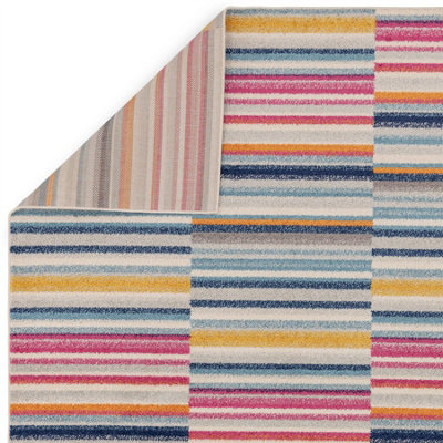 Multi-Coloured Stripe Funky Modern Easy to Clean Optical/ (3D) Rug For ...
