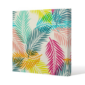 Multi Coloured Tropical Leaves (Canvas Print) / 101 x 101 x 4cm