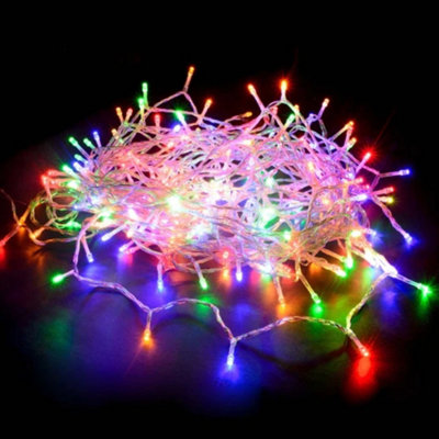 Multi-Coloured with Clear Cable Connectable Outdoor Garden Party Waterproof LED String Lights (100 LED's (10m), Battery Box)