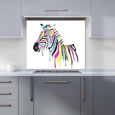 Multi Coloured Zebra Premium Glass Kitchen Splashback W600mm x H600mm