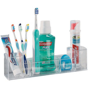 Multi-Compartment Bathroom Organiser - 8 Section Transparent Plastic Caddy Holder for Cosmetics, Toiletries, Toothbrushes