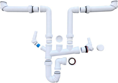 Multi-Fit 2 Bowl Sink Waste Kit Space Saving - 1.1/2" 40mm Double Bowl P Trap Kit with Washing Machine Splitters. FREE DELIVERY