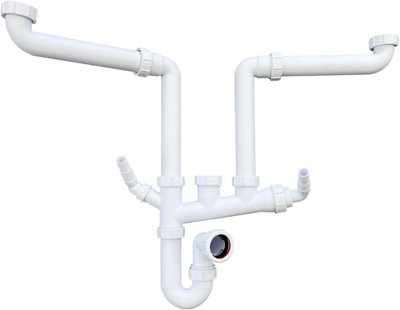 Multi-Fit 2 Bowl Sink Waste Kit Space Saving - 1.1/2" 40mm Double Bowl P Trap Kit with Washing Machine Splitters. FREE DELIVERY - 4