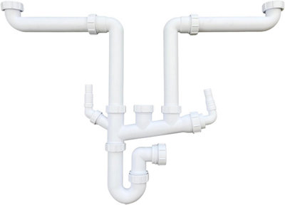 Multi-Fit 2 Bowl Sink Waste Kit Space Saving - 1.1/2" 40mm Double Bowl P Trap Kit with Washing Machine Splitters. FREE DELIVERY - 5