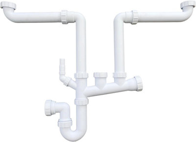 Multi-Fit 2 Bowl Sink Waste Kit Space Saving - 1.1/2" 40mm Double Bowl P Trap Kit with Washing Machine Splitters. FREE DELIVERY - 6